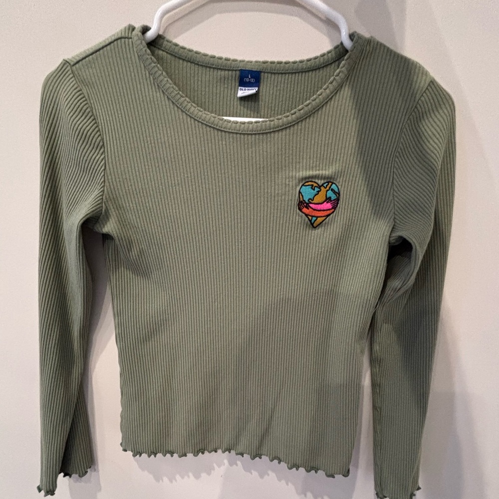 Old Navy Girls Graphic Green Long Sleeve Tee